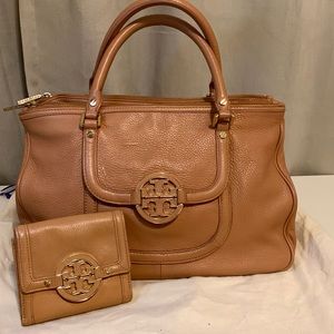 Tory Burch Amanda Satchel in Tan AND matching wallet.